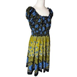 Boho Smocked Waist Midi Dress Floral Off Shoulder Pretty Pink Women Small